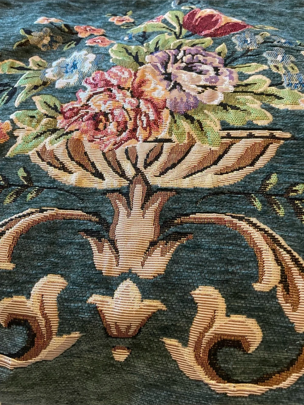 Two Vintage Floral Basket Tapestry Pillow Cover - Green